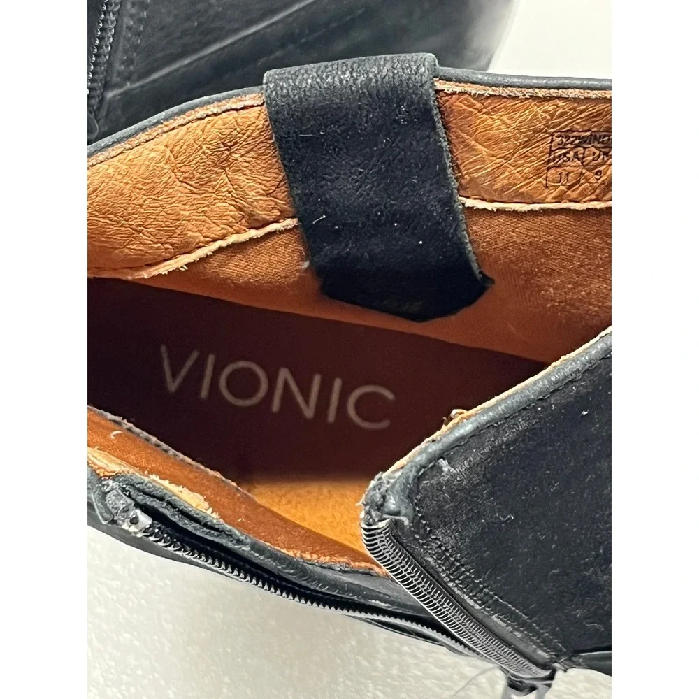 Vionic Windom Womens Size 11 Black Suede Western Ankle Boots Side Zip Block Heel